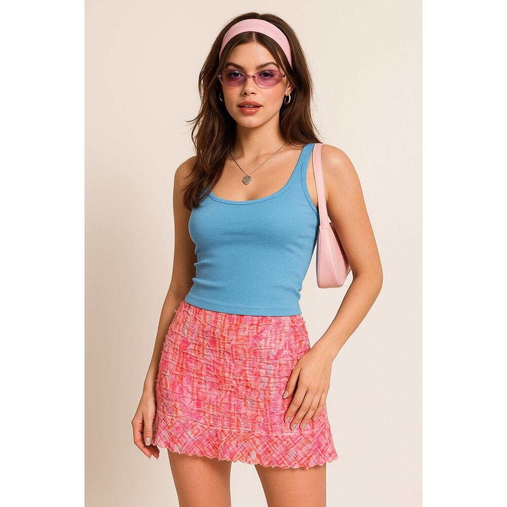 Y2K SNO SKINS Pink Striped Textured Ruffle Hem Skirt Size Medium